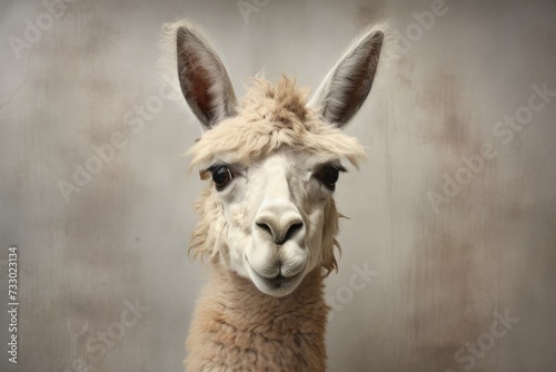 A llama is seen up close, making direct eye contact with the camera.