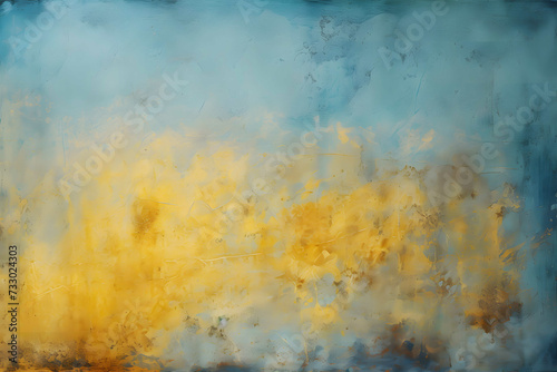 Damaged wall texture, blue and yellow colors, dirty colorful grunge background © PetrovMedia