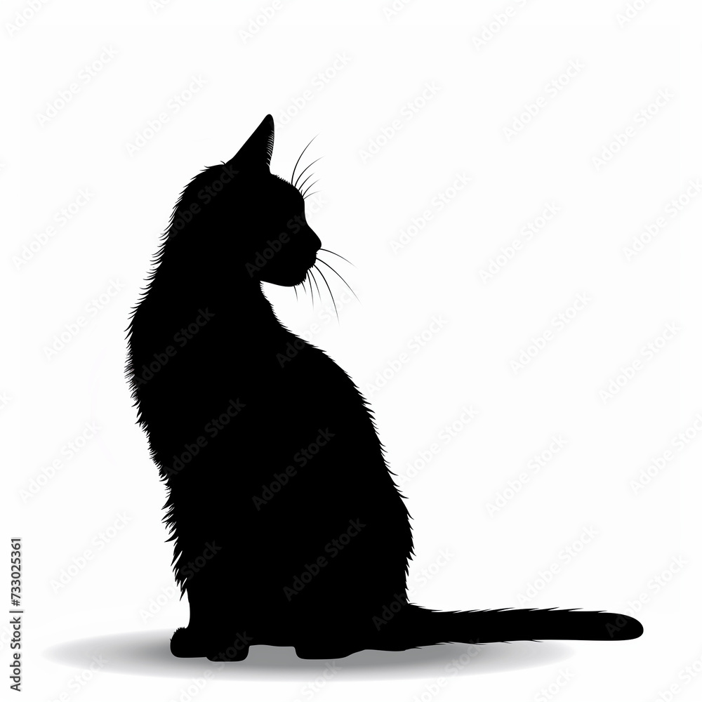 Vector Illustration of Silhouette of Sitting Cat on White Background, Minimalistic Design Emphasizing Elegance and Simplicity of Feline Form Vector Illustration of Silhouette of Sitting Cat on White Background, Minimalistic Design Emphasizing Elegance and Simplicity of Feline Form