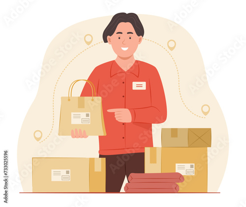 Delivery Man with Parcel Boxes for Shipping and Logistics Service Concept Illustration
