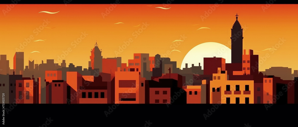 Morocco Famous Landmarks Skyline Silhouette Style, Colorful, Cityscape, Travel and Tourist Attraction