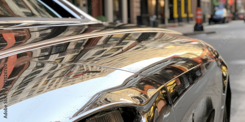 Fototapeta premium A car in the city traffic