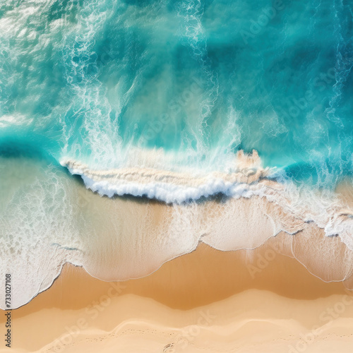 Discover the captivating allure of a breathtaking aerial view featuring a serene beach and expansive ocean. AI generative.