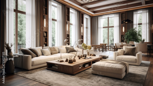 3d rendering luxury and beautiful living room design with sofas © Ira