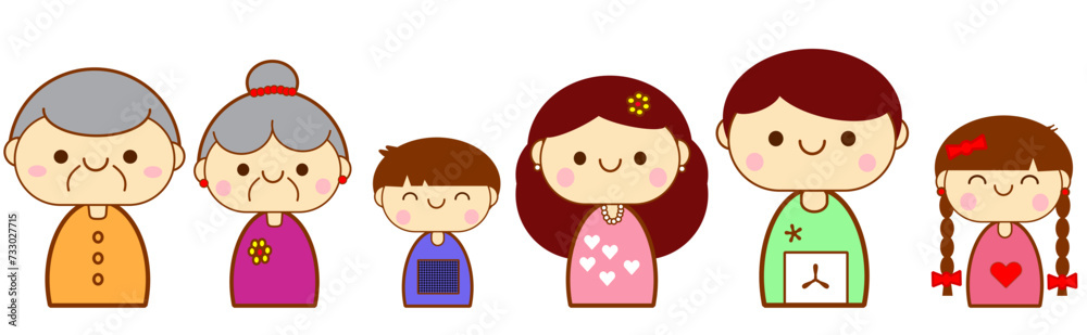 Avatar icon set of cute and sweet family (young and old men and women, boy and girl) [Vector illustration material]