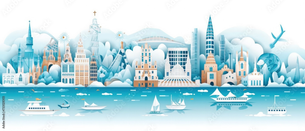 Obraz premium World Famous Landmarks Skyline Silhouette Style, Colorful, Cityscape, Travel and Tourist Attraction