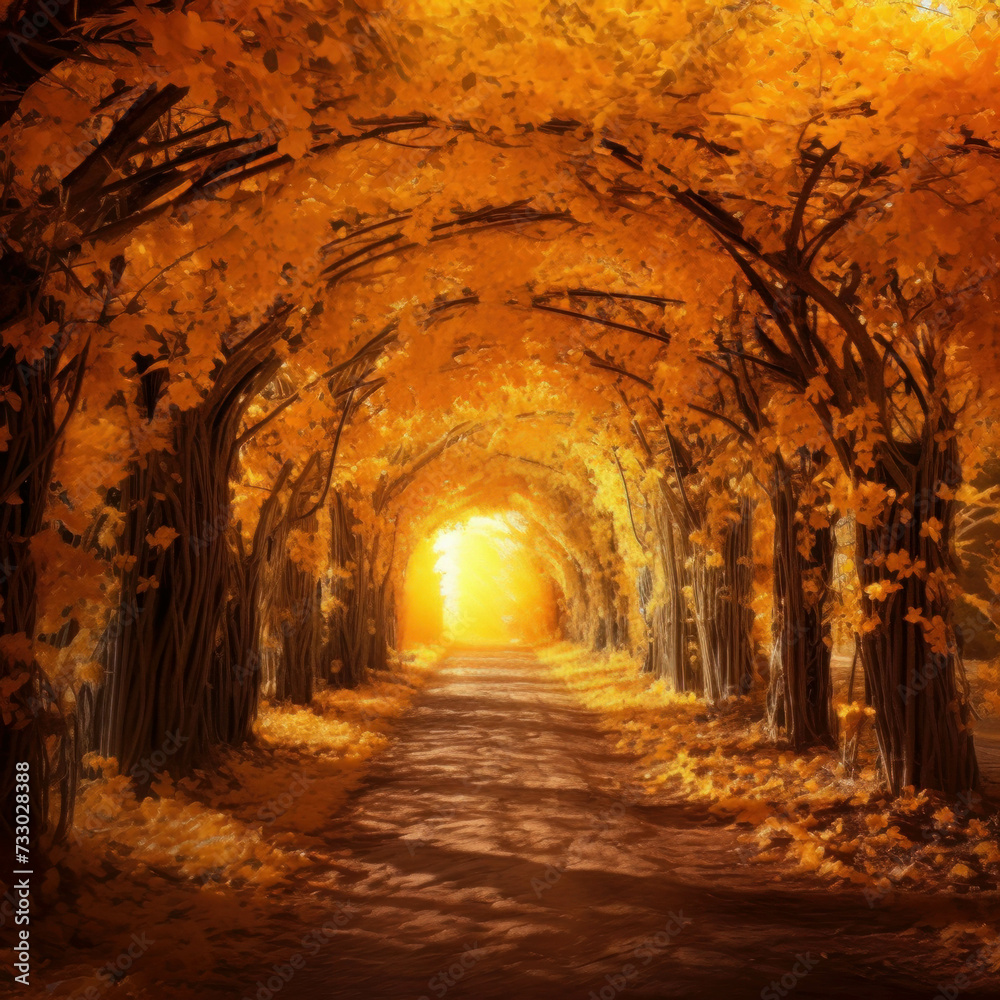 Nature's beauty on display in an autumn alley with vibrant foliage. AI generative.