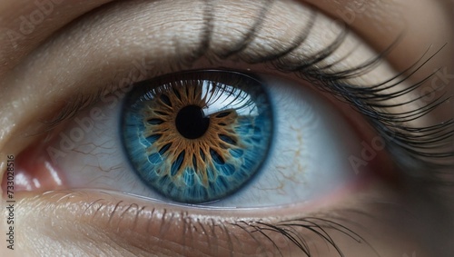 close up image of blue color human eye