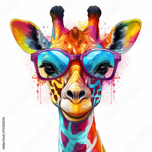 Add a pop of color to your project with this cartoon giraffe donning stylish sunglasses. AI generative.