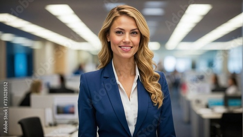 portrait of a businesswoman in her office, smiling, confident looking