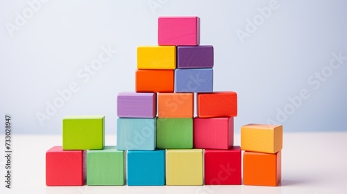 A child s rainbow-colored toy blocks