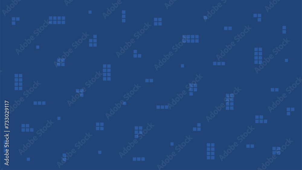 Blue background with shapes composed of squares. Abstract geometric background.