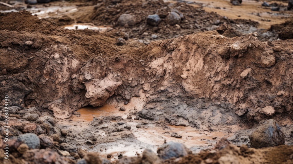 A closeup of polluted soil with evident chemical residues