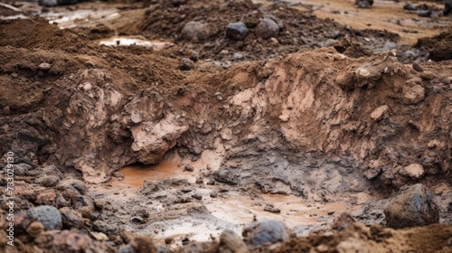 A closeup of polluted soil with evident chemical residues
