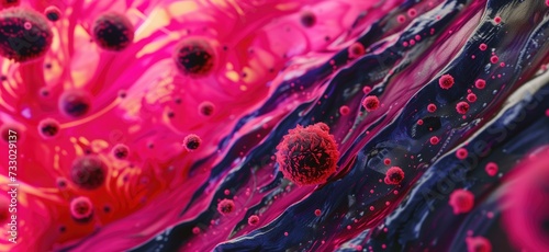 Pink virus in blood flow medical digital microscopic background using contrast medium