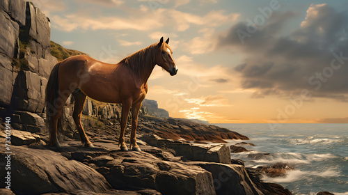 A horse standing on a rocky cliff © Muhammad