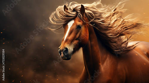 A horse with a beautiful mane and tail