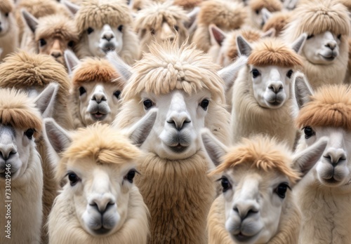 A photo capturing a sizable gathering of llamas with abundant  flowing hair.