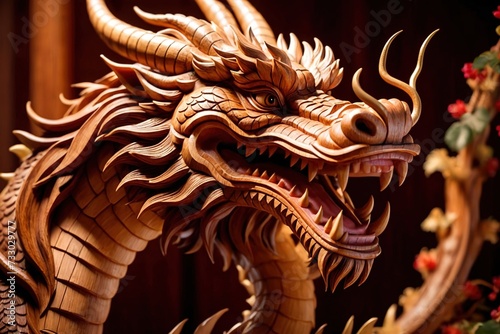 Wooden chinese dragon, chinese new year 2024 year of wood dragon zodiac elemental animal © Kheng Guan Toh