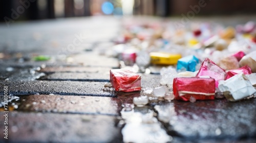 A sidewalk cluttered with discarded chewing gum