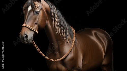 A horse with a braided tail