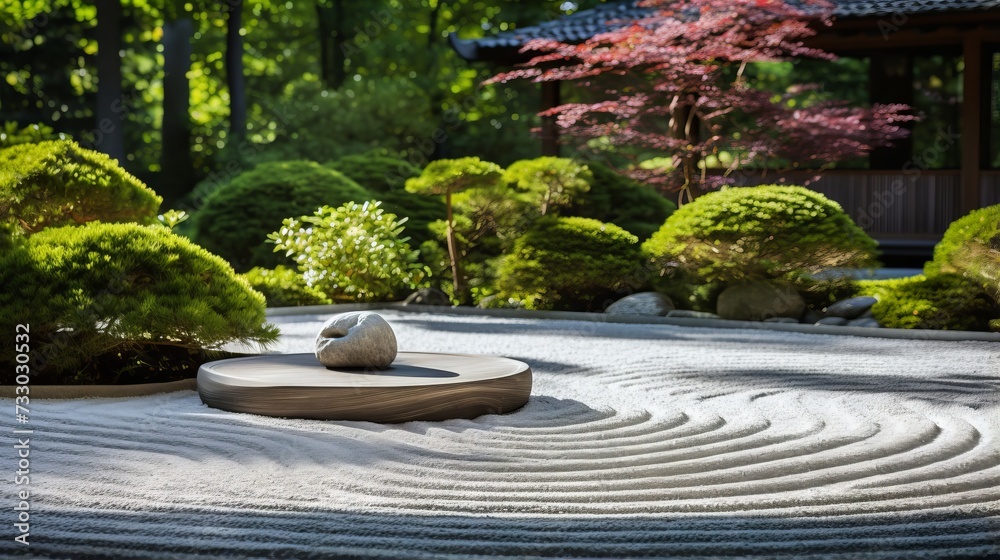 A zen garden with patterns that symbolize peace and unity A zen garden with patterns that symbolize peace and unity