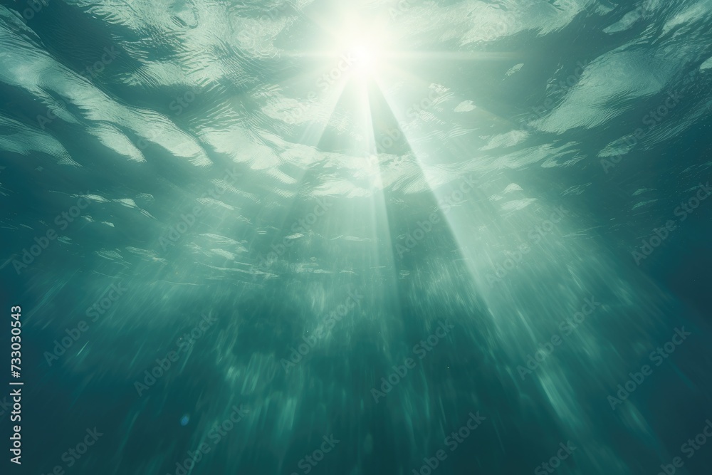 The sun casts dazzling rays through the translucent water in the ocean, creating a captivating scene. The sun casts dazzling rays through the translucent water in the ocean, creating a captivating scene.