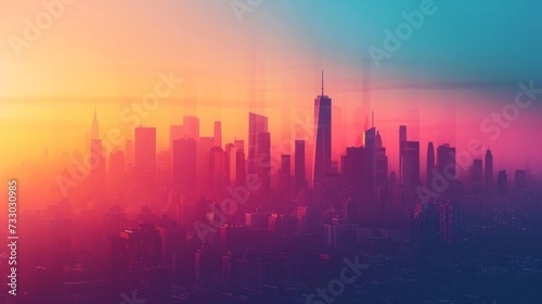 Abstract city skyline silhouettes against a gradient backdrop symbolize the urban hustle