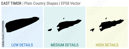 Timor-Leste - plain country shape. Low, medium, and high detailed maps of Timor-Leste. EPS8 Vector illustration.