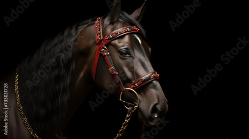 A horse with a decorative bridle