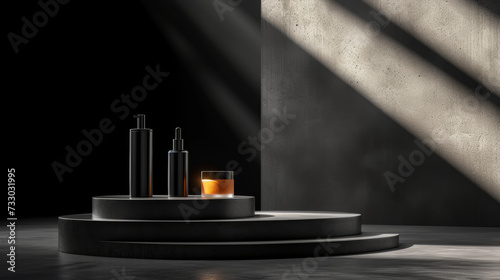 Clean lines and subtle lighting accentuate the beauty of the cosmetic product...