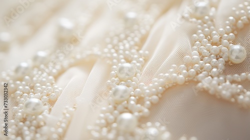 A macro shot of intricate beading on a wedding dress