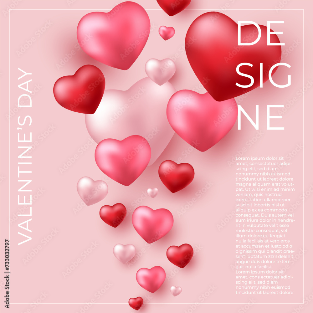celebration of happy valentines day poster template design with a flying heart shape concept background suitable for greeting card or poster