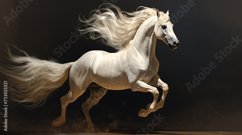 A horse with a long  flowing tail