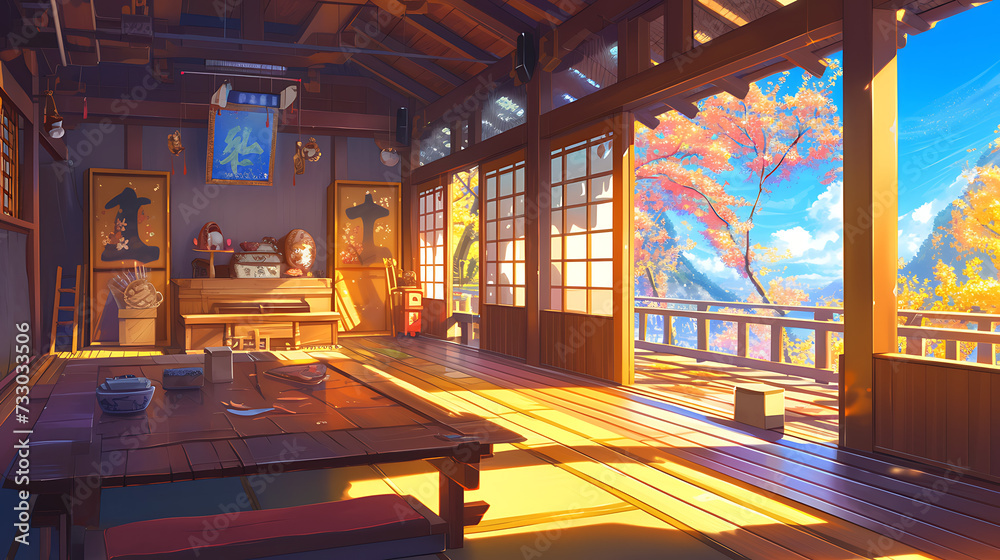 beautiful anime japan background, japan room, background, japan vibes, cozy, relax, generative ai	