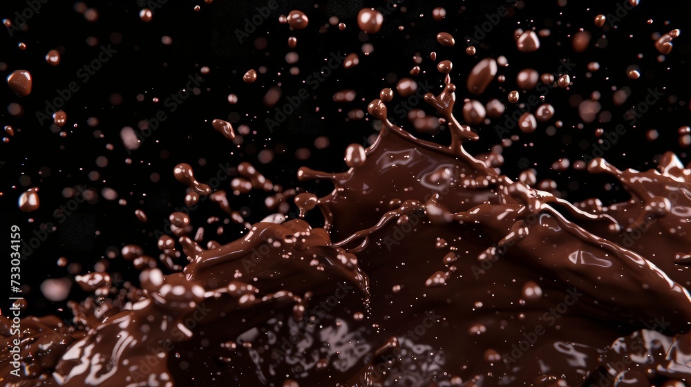 Flying or falling splashes of chocolate milk or liquid chocolate, black alpha background. Flying or falling splashes of chocolate milk or liquid chocolate, black alpha background.