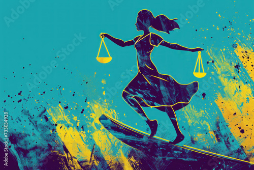 Legal Empowerment: Feminist Advocacy for Stronger Legal Protections. Legal symbols, determined figures, and a sense of justice prevailing.