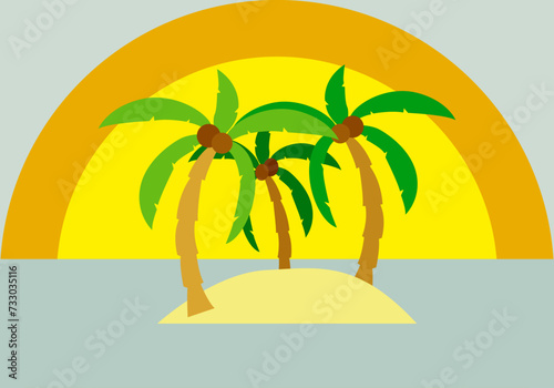 Paisaje de una isla con palmeras en verano.