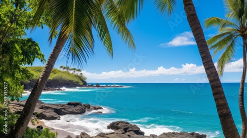 Tropical palm trees framing a breathtaking ocean view