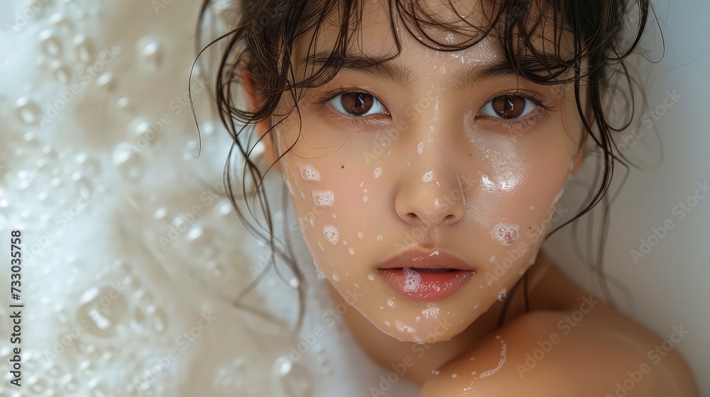 Fresh-Faced Beauty: Korean Teen Model Demonstrating Cleansing Routine with Gentle Face Wash Fresh-Faced Beauty: Korean Teen Model Demonstrating Cleansing Routine with Gentle Face Wash