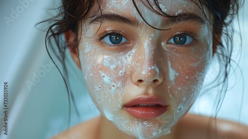 Fresh-Faced Beauty: Korean Teen Model Demonstrating Cleansing Routine with Gentle Face Wash