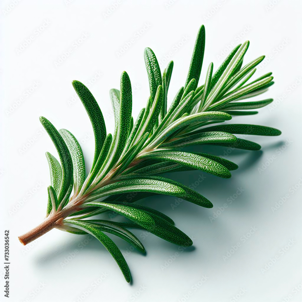 Fresh rosemary twig isolated on white background. Top view. Fresh rosemary twig isolated on white background. Top view.