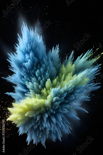 powder explosion photography, green and blue powder 