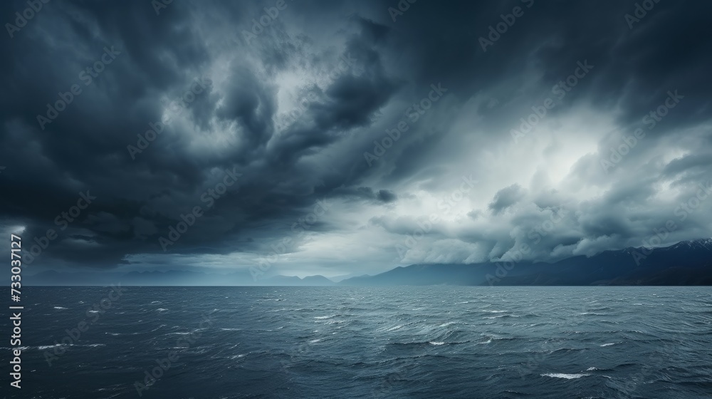 Moody seascape with dramatic stormy clouds