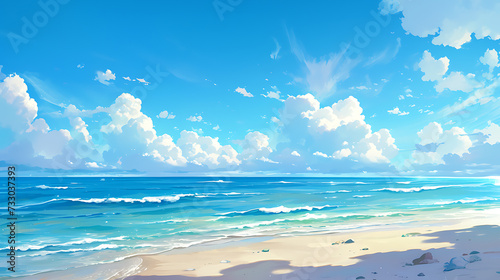 sea and sky, beach background sea, ocean beach background in the night anime style generative ai