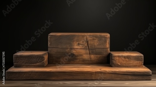 Rustic wooden 3d podium with texture