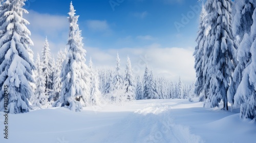 Snow covered trees creating a magical winter scene © Cloudyew