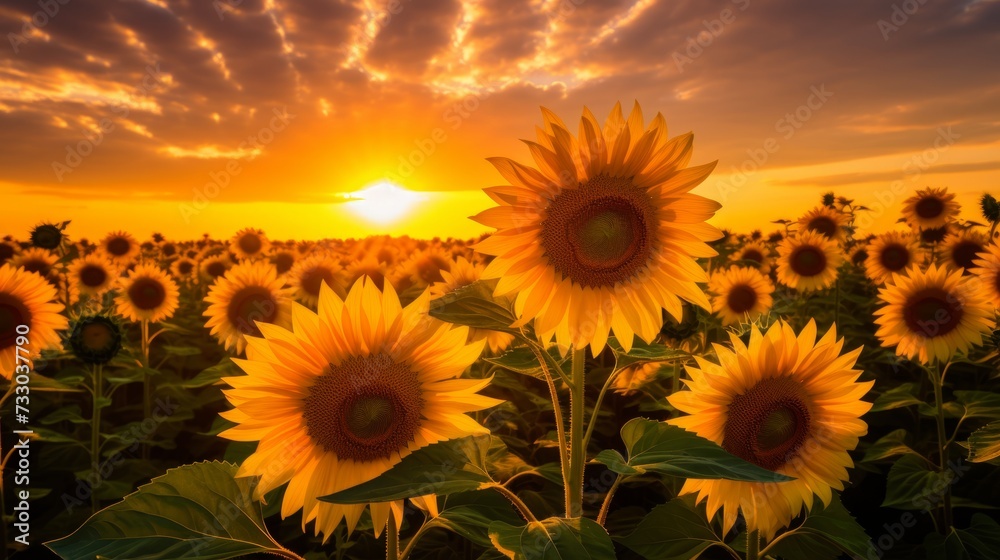 Obraz premium The golden light on a field of sunflowers