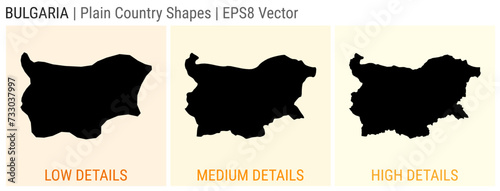 Bulgaria - plain country shapes. Low, medium, and high detailed maps of Bulgaria. EPS8 Vector illustration.