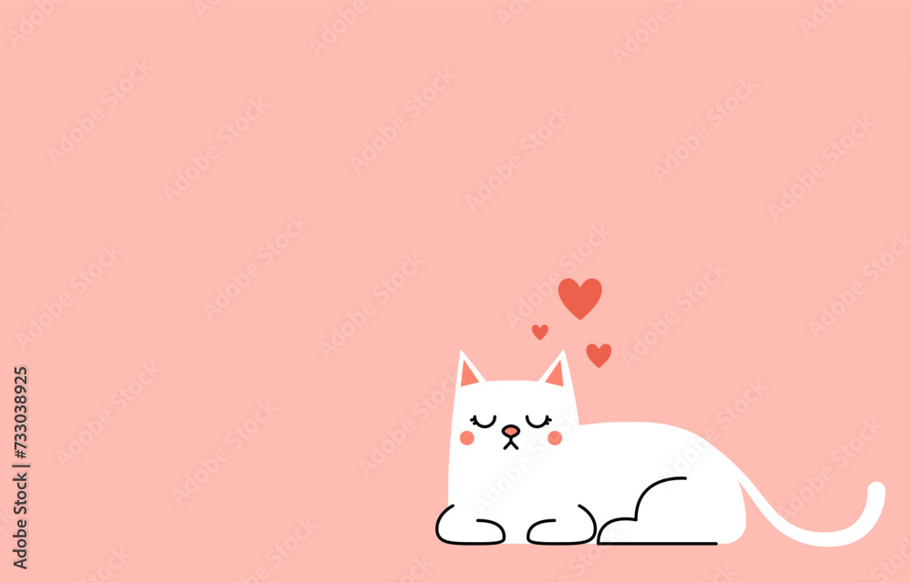 Valentine's poster design. Cat cartoon vector. Cute Couple Cat share with love heart for valentine's